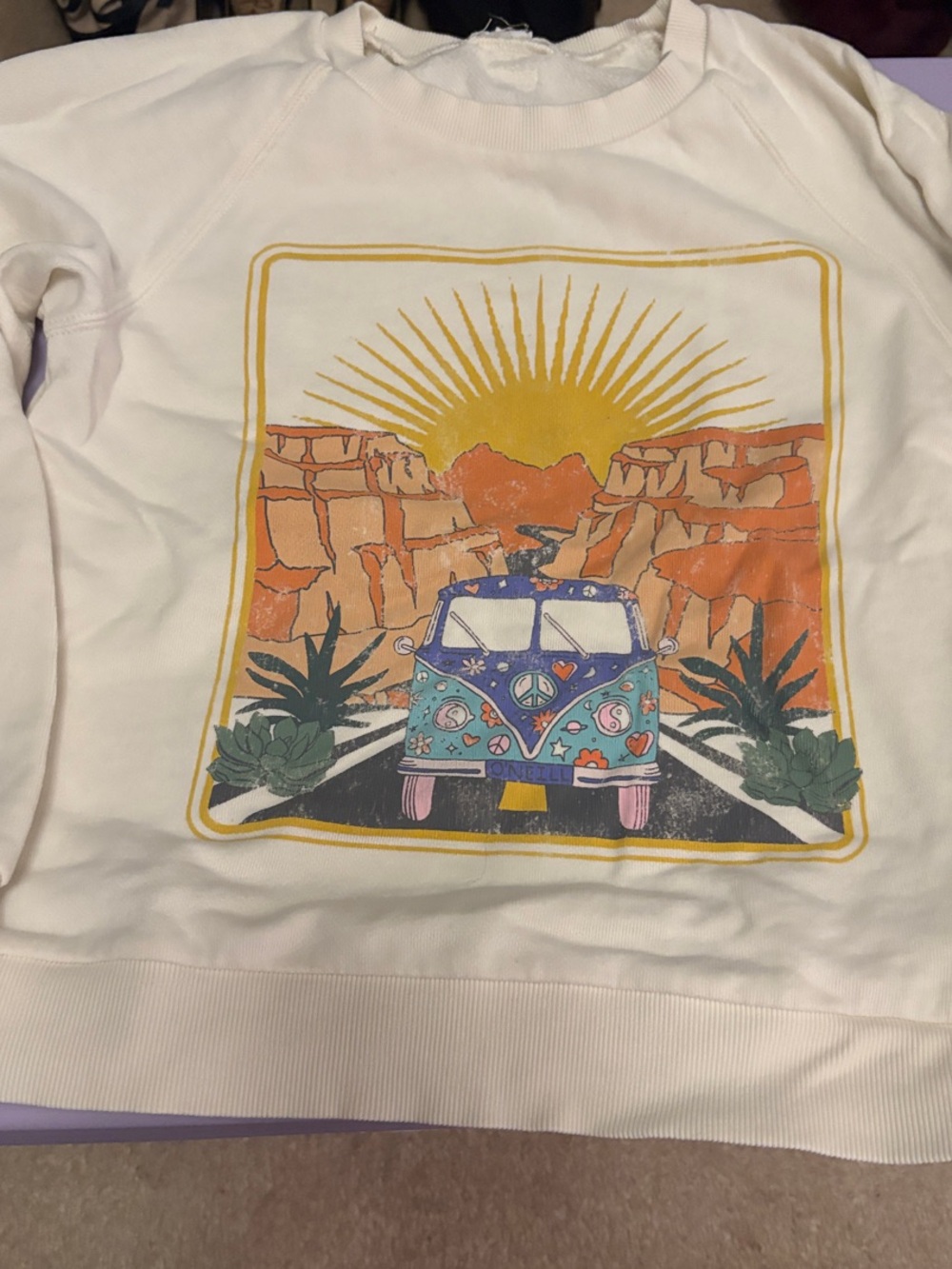 O'Neill Cream Kids crewneck sweatshirt with Colorful Retro Van Graphic